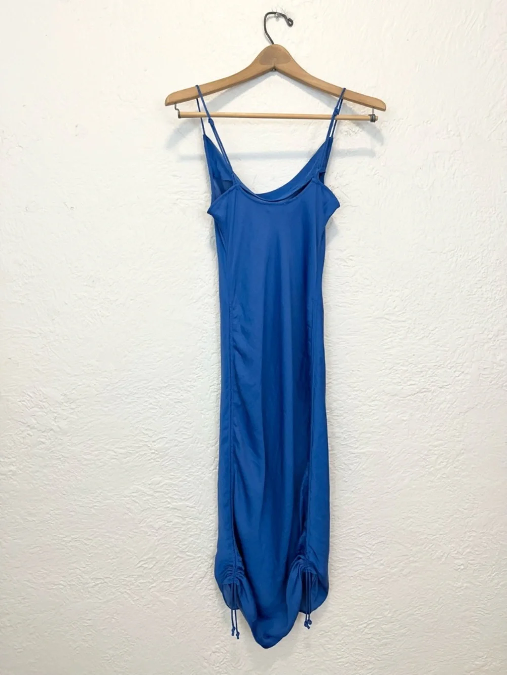 Intimately Free People Slip Dress Blue Satin Ruched Convertible Midi Mini XS